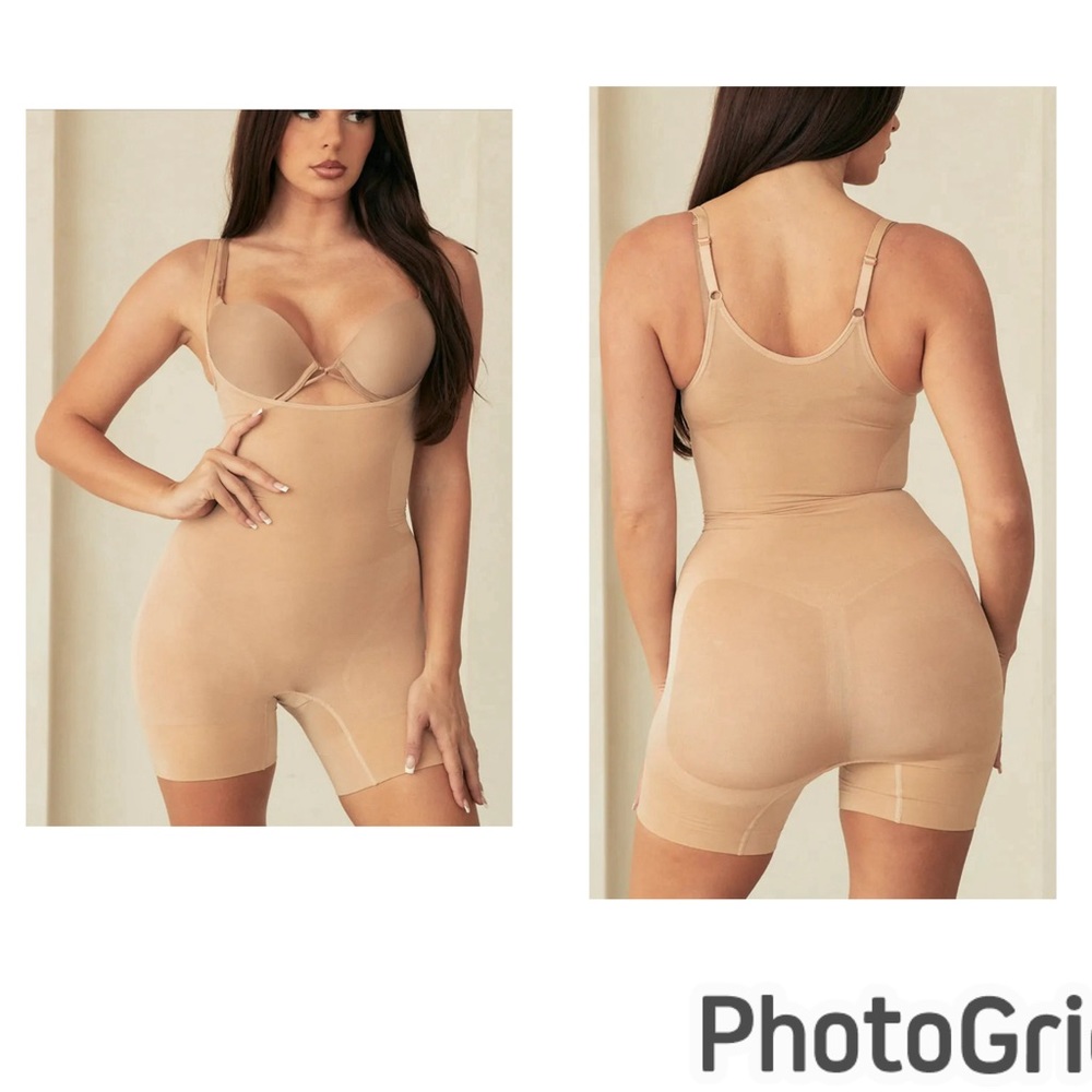 Pinsy Butter Sculpt Open Bust Mid Thigh Bodysuit. NWT